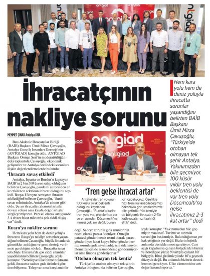 ANTALYALI İHRACATÇILAR OTOYOL VE TREN İSTİYOR