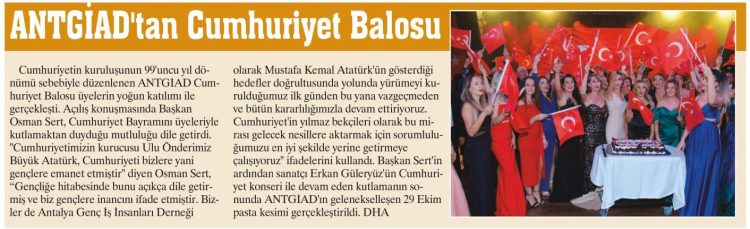 ANTGİAD CUMHURİYETİ COŞKUYLA KUTLADI