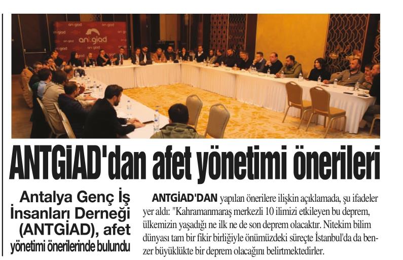 Antalya Genç İş İnsanları Derneği (ANTGİAD) Afet Yönetimi Önerilerinde bulundu.