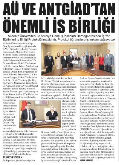 AKDENİZ ÜNİVERSİTESİ İLE ANTGİAD ARASINDA İŞ YERİ EĞİTİMLERİ İÇİN İŞ BİRLİĞİ