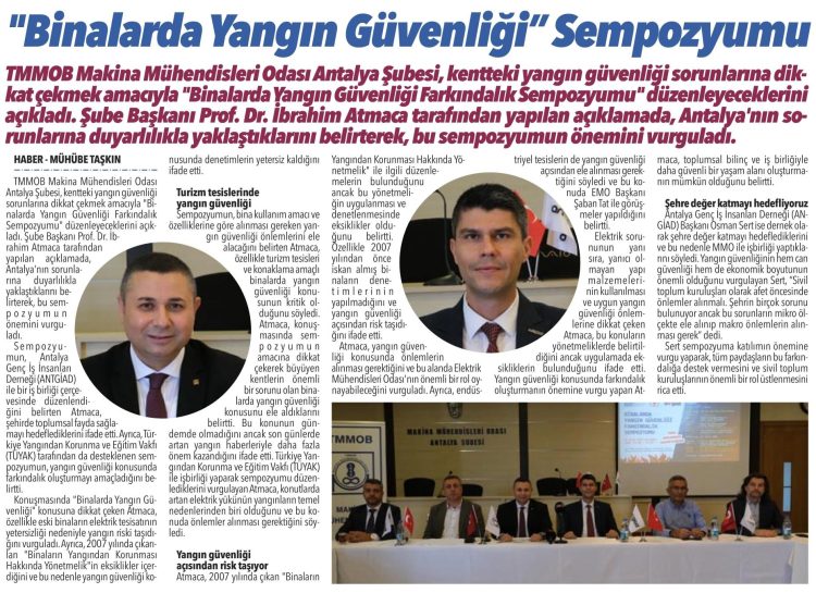 ‘BİNALARDA YANGIN GÜVENLİĞİ’ SEMPOZYUMU DÜZENLENECEK