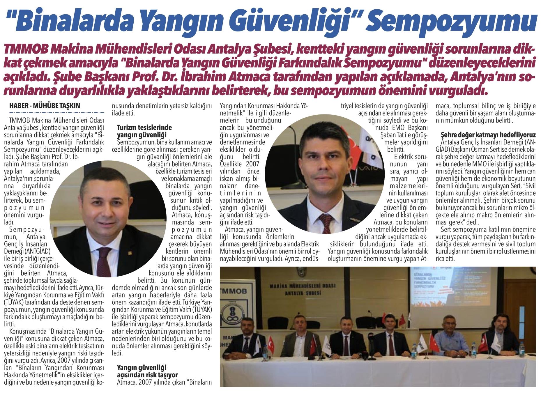 ‘BİNALARDA YANGIN GÜVENLİĞİ’ SEMPOZYUMU DÜZENLENECEK