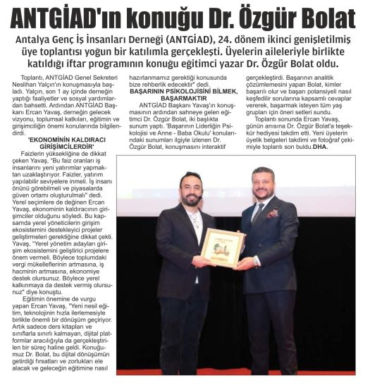 ANTGİAD’ın MART AYI TOPLANTI KONUĞU DR. ÖZGÜR BOLAT