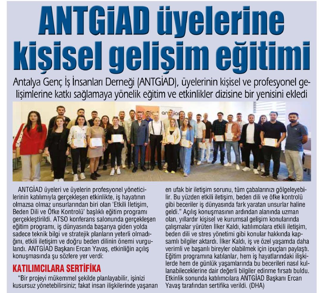 ANTGİAD’DAN ÜYELERİNE ÖZEL KİŞİSEL GELİŞİM EĞİTİMİ