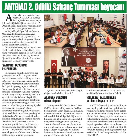 ANTGİAD 2. ÖDÜLLÜ SATRANÇ TURNUVASI BÜYÜK HEYECANA SAHNE OLDU
