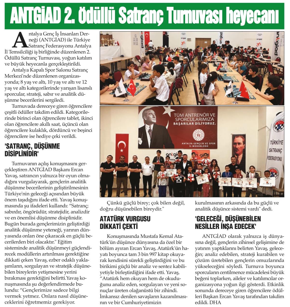 ANTGİAD 2. ÖDÜLLÜ SATRANÇ TURNUVASI BÜYÜK HEYECANA SAHNE OLDU